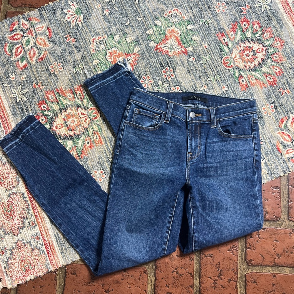 J Brand raw frayed hem skinny ankle denim jeans